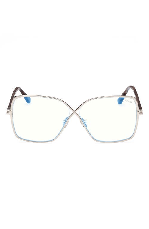 TOM FORD 59mm Butterfly Blue Light Blocking Glasses in Shiny Palladium at Nordstrom