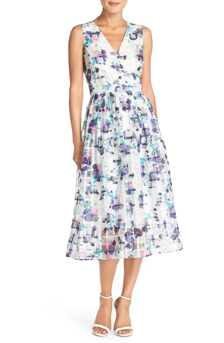 Ivanka Trump Floral Print Organza Midi Dress | Nordstrom