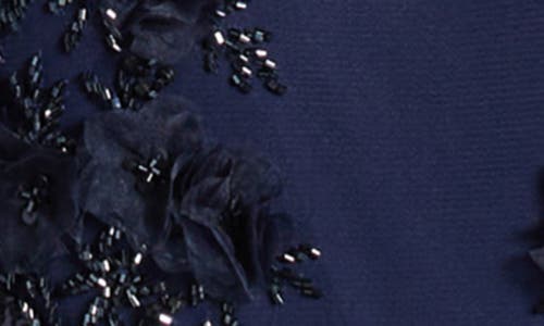 Pisarro Nights 3d Floral Beaded Taffeta Dress In Navy