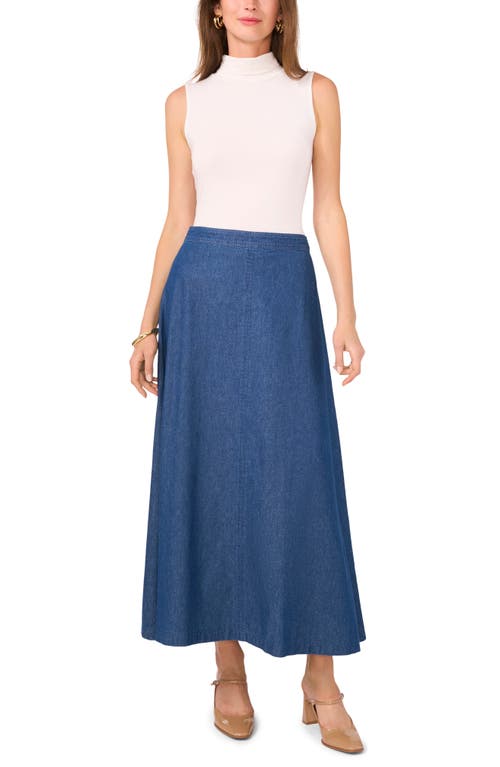 Shop Vince Camuto Cotton Denim Midi Skirt In Classic Navy