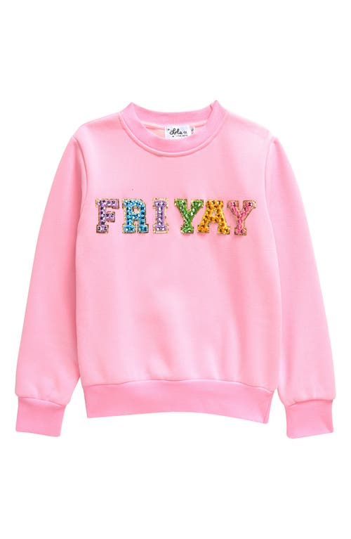 Shop Lola & The Boys Lola + The Boys Kids' Faux Gem Embellished Friyay Graphic Sweatshirt In Pink