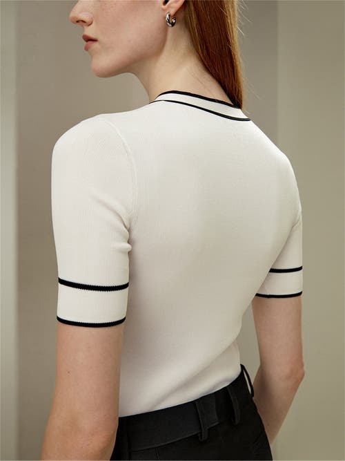 Lilysilk Silk Knit Top With Ribbons In White With Black Stripes