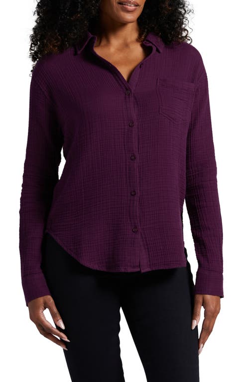 Jag Jeans Textured Cotton Button-Up Shirt in Eggplant