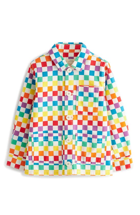 Shop Little Bird Kids' Checkerboard Cotton Shirt Jacket In White Rainbow
