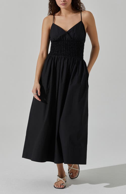 Shop Astr The Label Popcorn Waist Cotton Midi Dress In Black