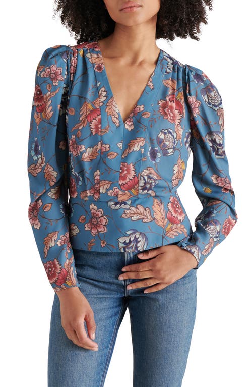 Steve Madden Saige Floral Peplum Top In Cadet Blue