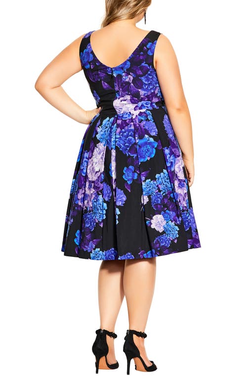 City Chic Hydrangea Floral Print Sleeveless Crêpe De Chine Minidress In Black