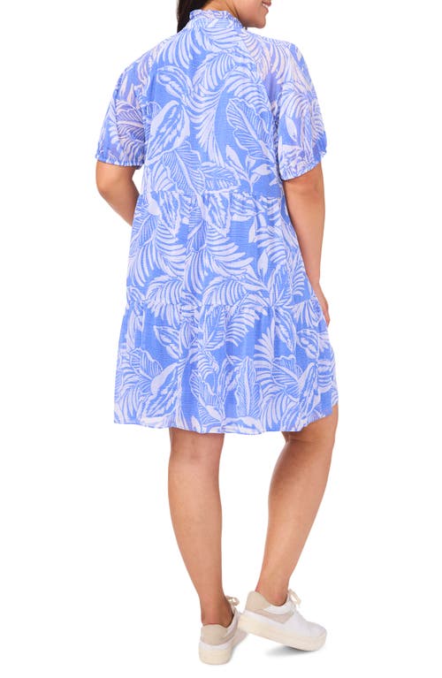 Cece Leaf Print Babydoll Dress In Tropic Night Blue