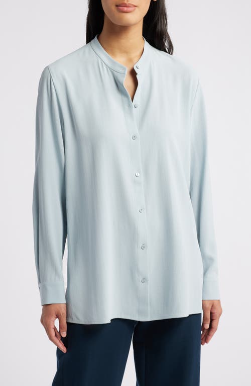 Eileen Fisher Mandarin Collar Silk Shirt In Frost