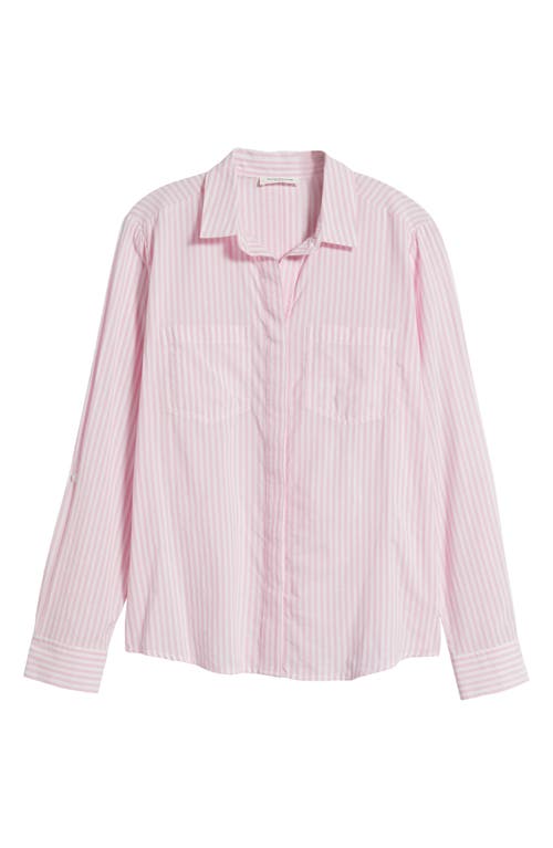 Shop Beachlunchlounge Stripe Cotton & Modal Button-up Shirt In Liberty Pink