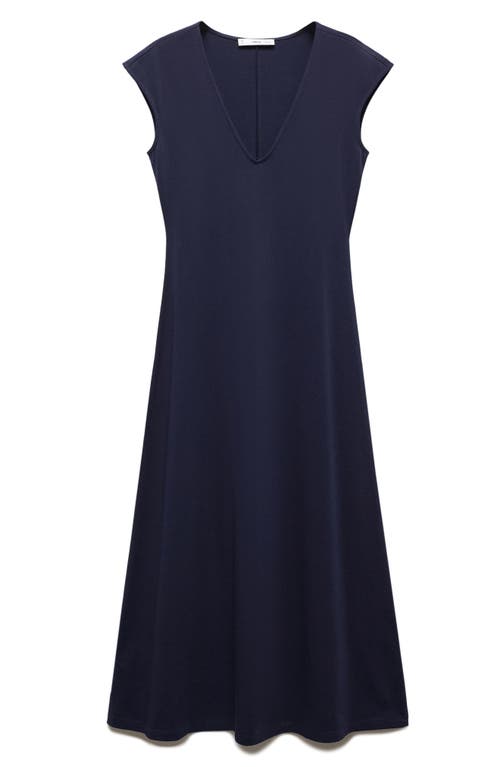 Shop Mango Cotton Knit Midi Dress In Navy