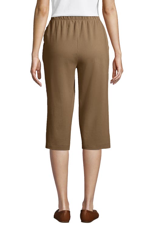 Lands' End Tall Sport Knit High Rise Elastic Waist Capri Pants In Rich Camel