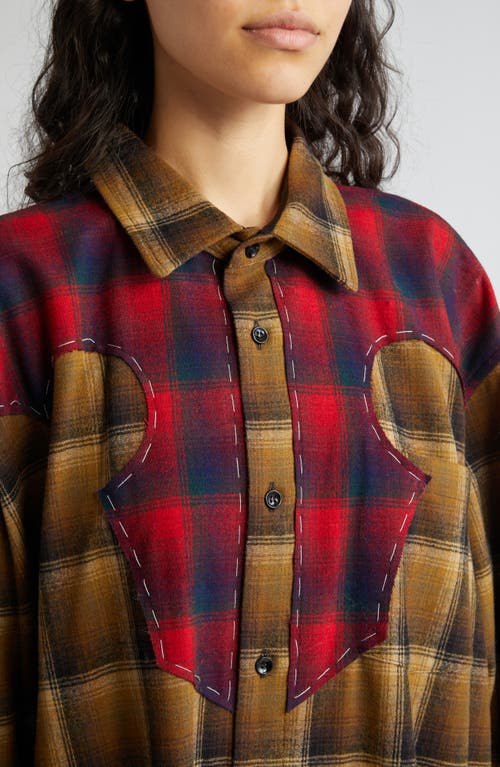 Shop Maison Margiela X Pendleton Plaid Wool Flannel Button-up Shirt In Olive/brown