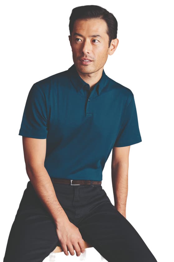 Shop Charles Tyrwhitt Plain Short Sleeve Jersey Polo In Turquoise Blue