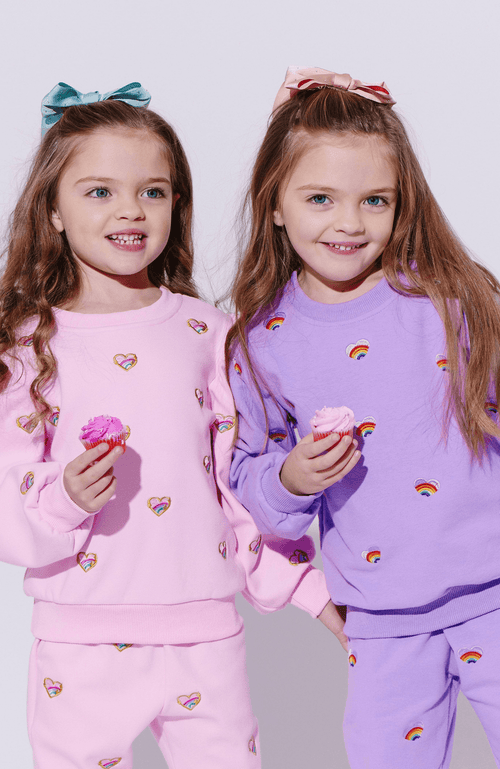 Lola + The Boys Girl's Embroidered Heart Two-piece Set In Pink