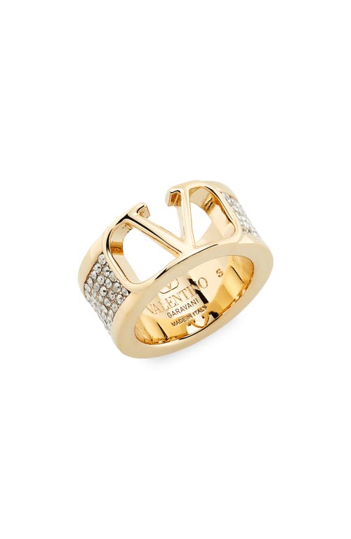 Valentino Garavani Vlogo Cutout Crystal Embellished Ring In Mh5 Oro 18/crystal