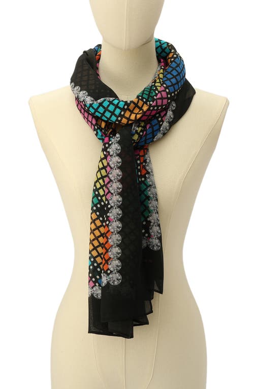 Shop Kurt Geiger London Basket Weave Crystal Print Oblong Scarf In Black