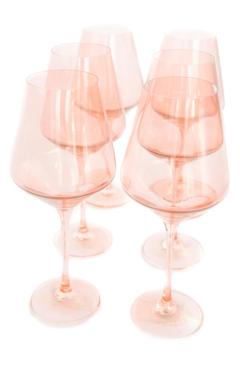 ESTELLE COLORED GLASS Set of 6 Stem Wineglasses, Main, color, BLUSH PINK