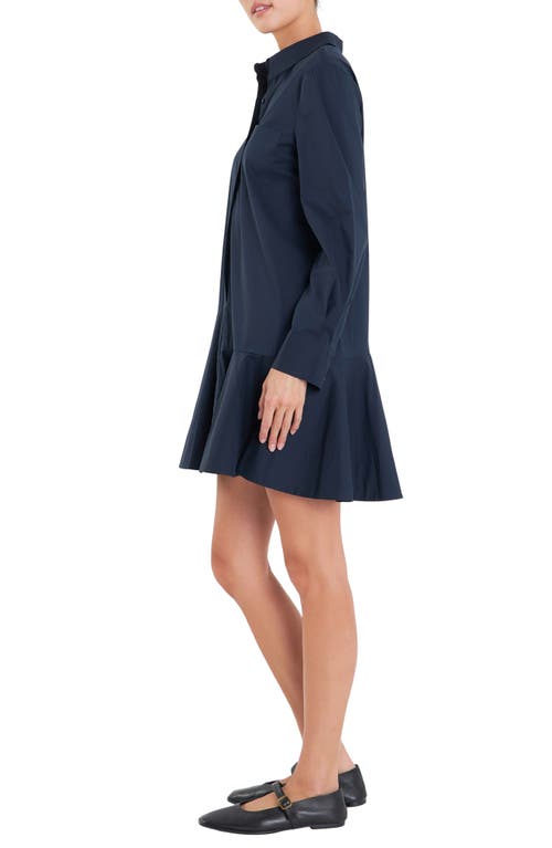 Shop English Factory Long Sleeve Shirtdress In Navy