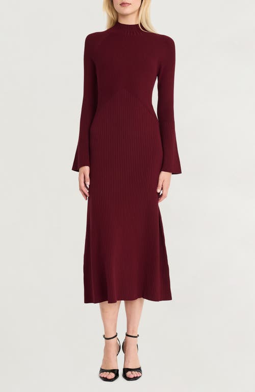 Shop Luxely Long Sleeve Rib Midi Sweater Dress In Wine Tasting