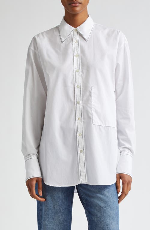 Shop Bite Studios Contrast Stitch Organic Cotton Button-up Shirt In White