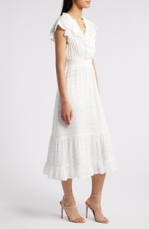 Chelsea28 Ruffle Detail Textured Stripe Dress In White