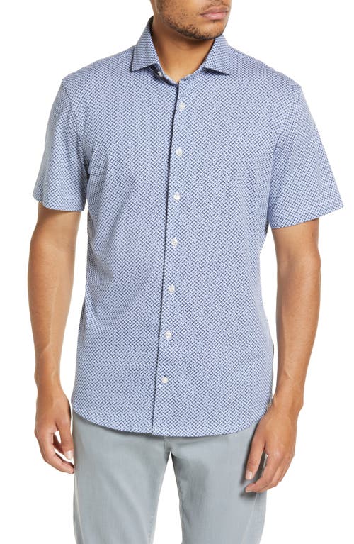Brax Hardy Geo Short Sleeve Button-Up Shirt in Storm