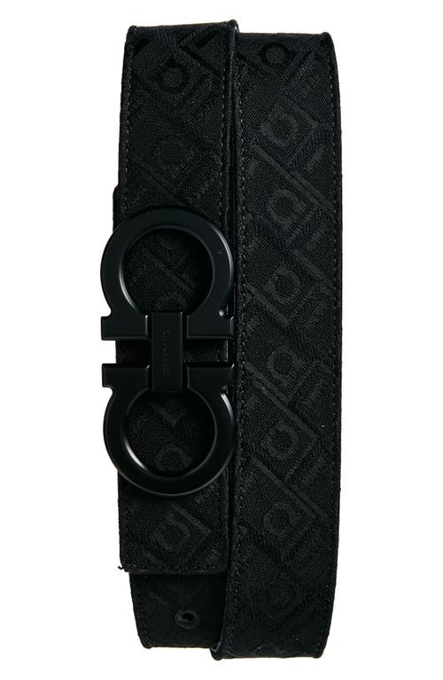 Ferragamo Double Gancio Jacquard Belt In Black