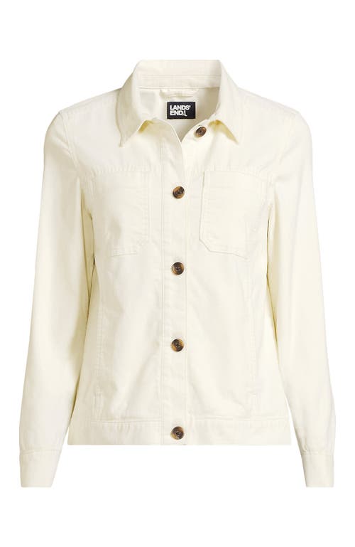 Shop Lands' End Plus Size Corduroy Cropped Button Front Jacket In Ivory