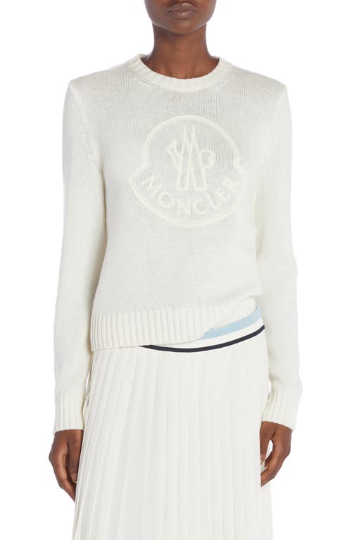 Moncler Embroidered Logo Virgin Wool & Cashmere Sweater White at Nordstrom,