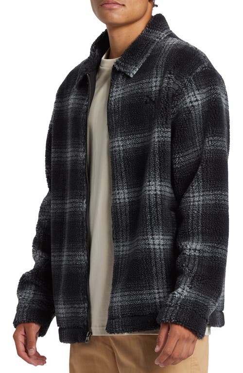 Shop Quiksilver Deck Plaid Fleece Zip Jacket In Mercury Sherpa Black