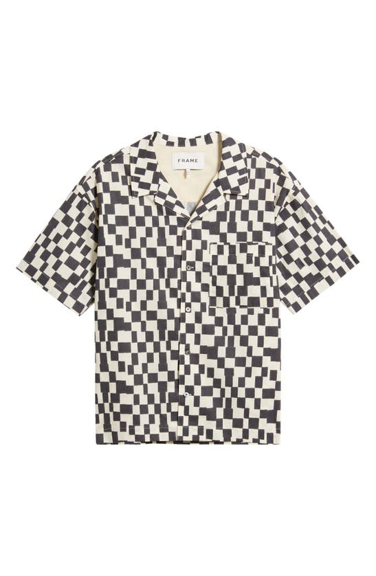 Frame Retro Print Oversized Button Down Camp Shirt In Dark Navy