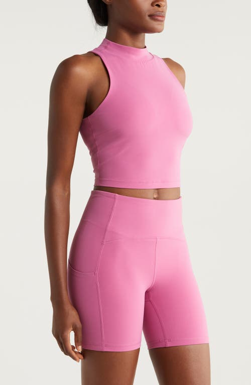 Shop Zella Studio Luxe Mock Neck Support Crop Tank In Pink Violet