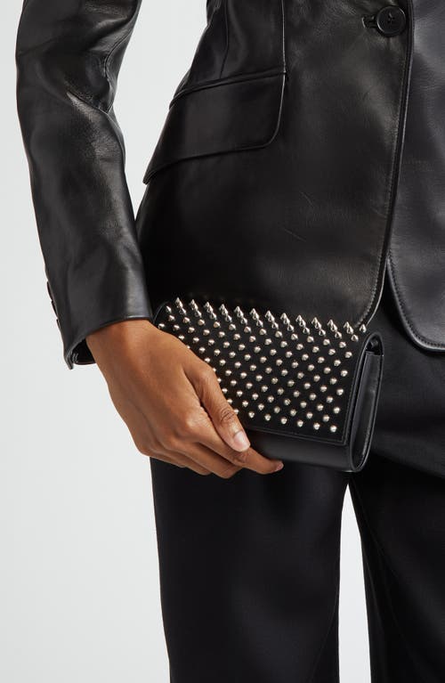 Shop Christian Louboutin Paloma Spike Leather Wallet On A Chain In Bk65 Black/silver