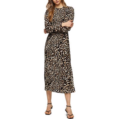 Topshop Animal Print Long Sleeve Midi Dress, US (fits like 0-2) - Black