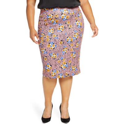 Plus Size Eloquii Floral Print Scuba Pencil Skirt, White