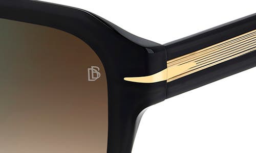 David Beckham Eyewear 54mm Gradient Rectangular Sunglasses In Black Gold/brown