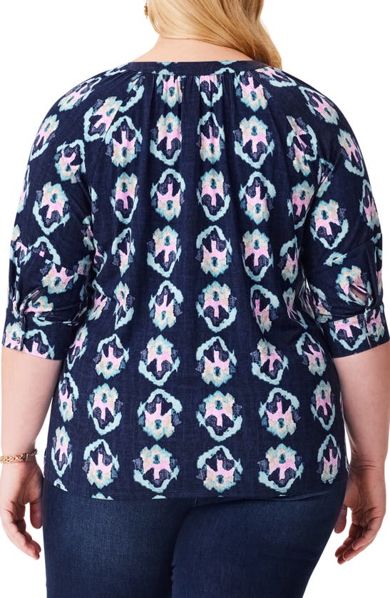Nic + Zoe Nic+zoe Ocean Batik Elbow Sleeve Top In Indigo Multi