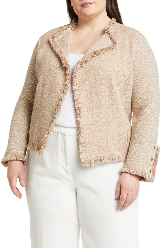 Nic + Zoe Fringe Mix Knit Jacket In Mochachino