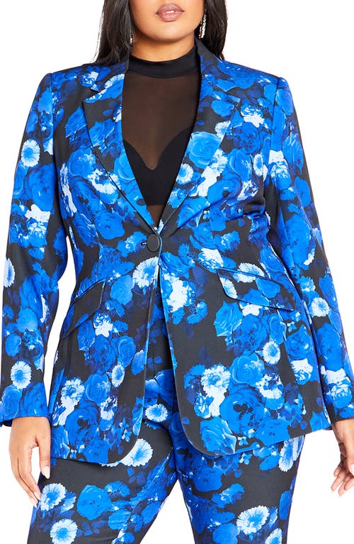 City Chic Kiara Floral Notched Lapel Blazer in Moonlit at Nordstrom