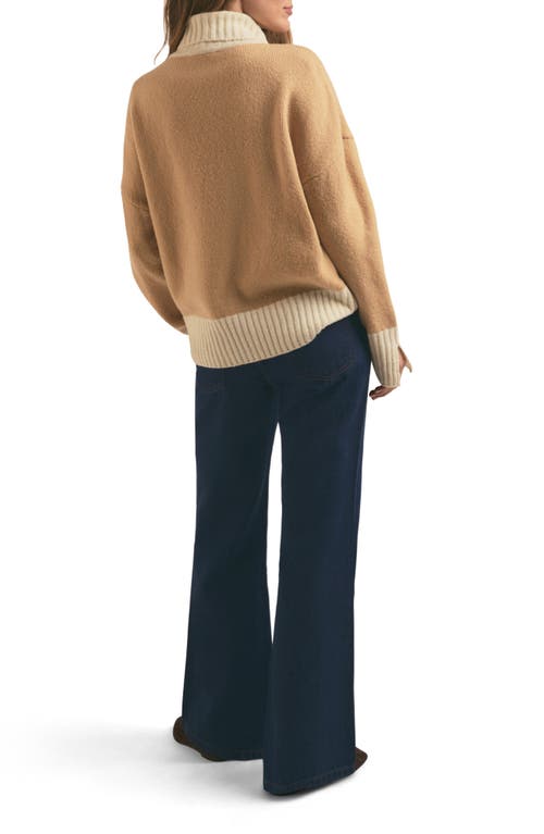 Shop Favorite Daughter The Andi Contrast Rib Turtleneck Wool & Cashmere Blend Sweater In Beige/ivory