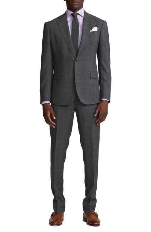Ralph Lauren Purple Label Kent Hand Tailored Grey Windowpane Check Wool Suit In Gray