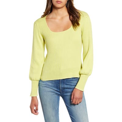 Moon River Square Neck Balloon Sleeve Sweater, Green
