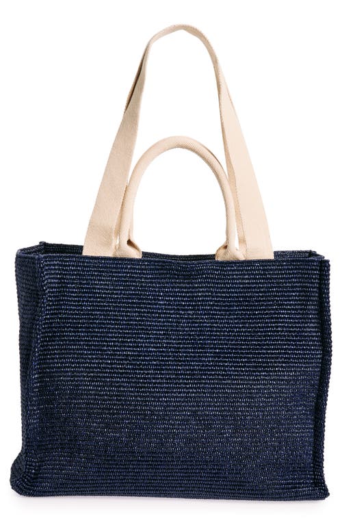 Shop Marni Small Woven Tote Bag In Navy/blue