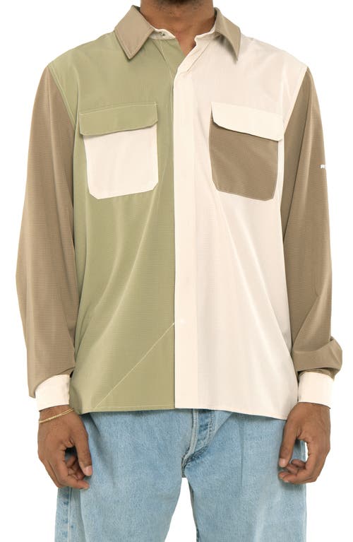 Colorblock Ripstop Tech Button-Up Shirt in Khaki
