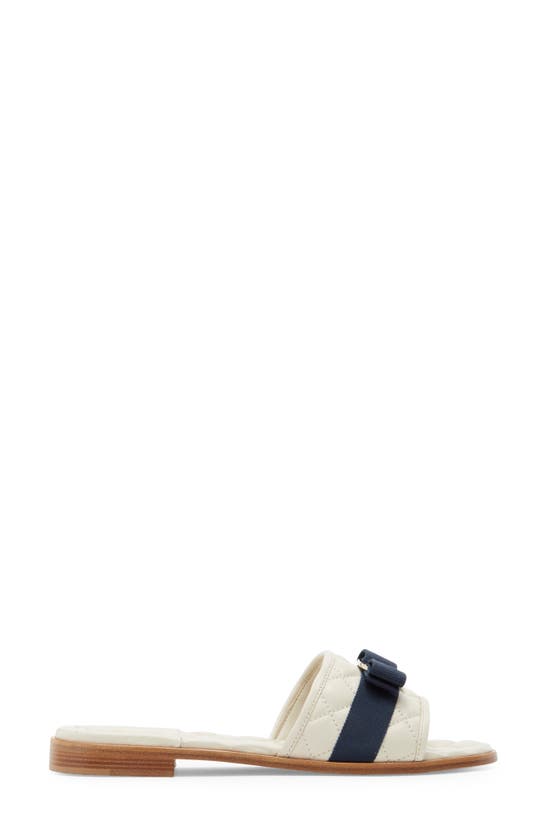 Shop Ferragamo Lovec Q Bow Quilted Slide Sandal In Mascarpone