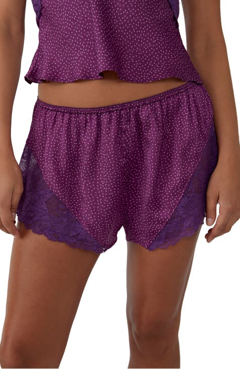 Dotted Lace Trim Pajama Shorts