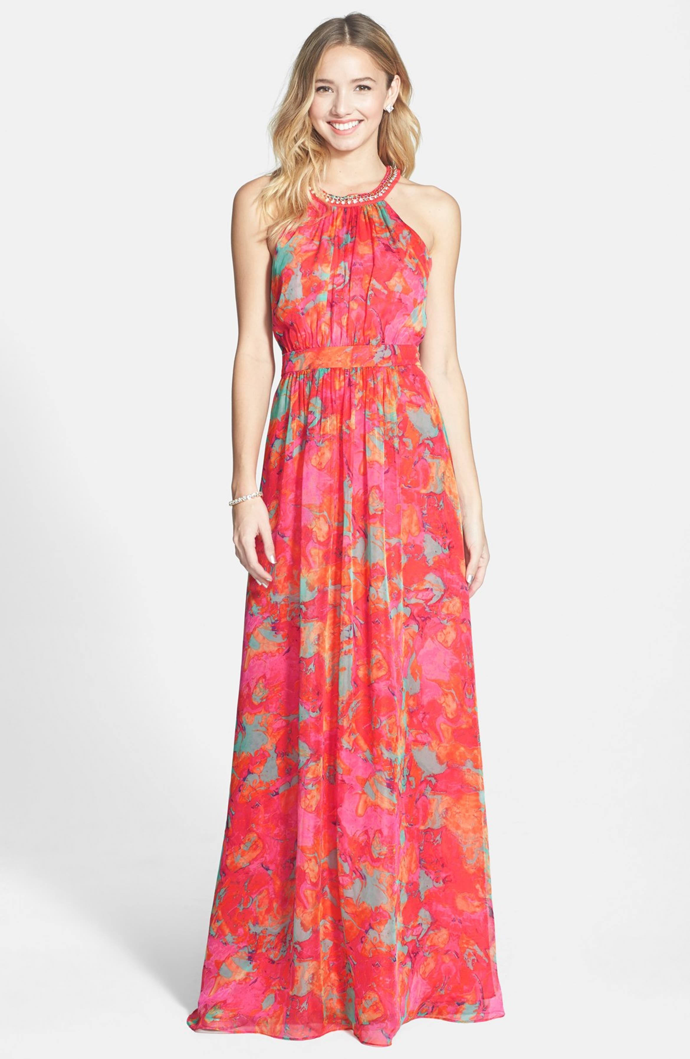 Laundry by Shelli Segal Embellished Print Chiffon Gown | Nordstrom