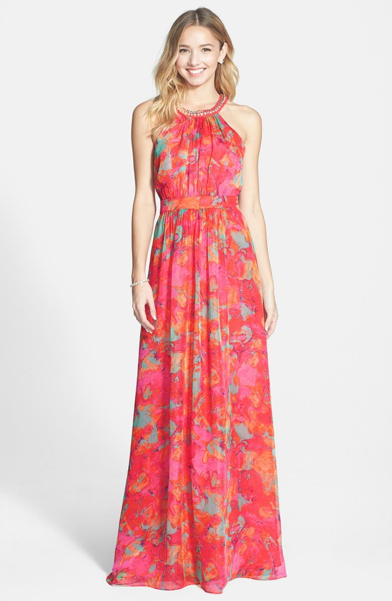 Laundry by Shelli Segal Embellished Print Chiffon Gown | Nordstrom