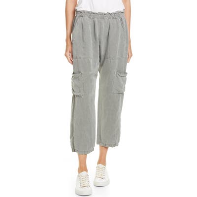Nsf Clothing Shailey Paperbag Waist Linen Blend Crop Cargo Pants, Green